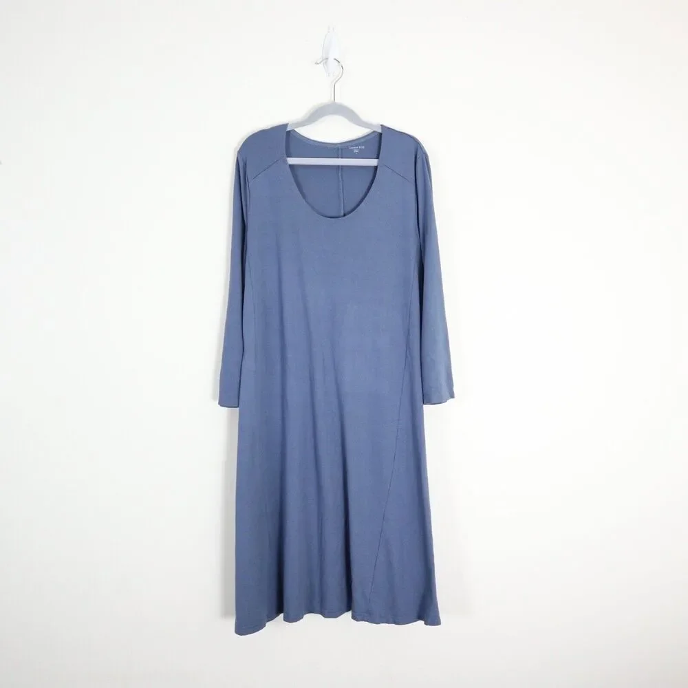 Garnet Hill Size S Scoop Neck Jersey Knit Trapeze Dress 3/4 Sleeve Blue - Picture 2 of 11